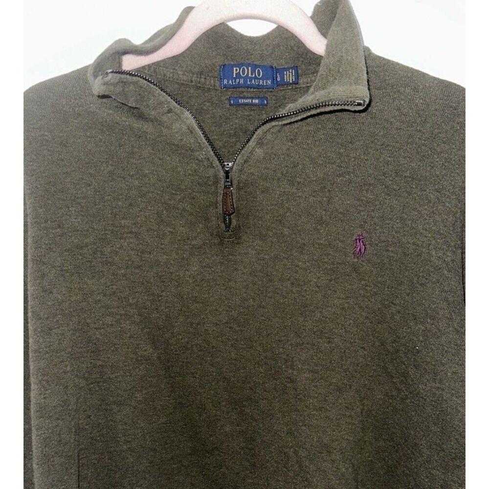 Polo Ralph Lauren Sweater Men Large Estate Rib Green‎ 1/4 Zip Pullover Cotton